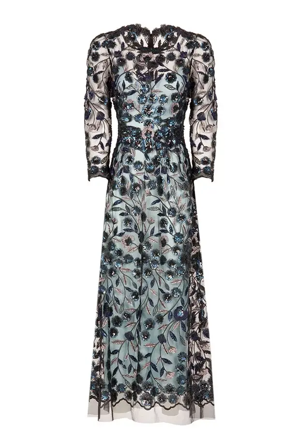 Luisa Beccaria Abito longuette in tulle ricamato con paillettes Vendite Flash